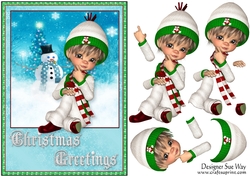 Sweet Little Boy Dreaming in the Snow A5 Card Front & Decoupage