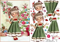 Sweet Little Decorating the Christmas Tree A5 Card Front & Decoupage