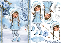 Sweet Little Snowy Walk A5 Card Front & Decoupage
