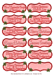Red Festive Holly Greeting Tags 