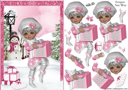 Sweet Little Christmas Delivery A5 Card Front and Decoupage
