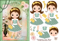 Retro Fashionista! And her Cat A5 Card Front & Decoupage