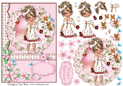 Sweet Little Cherry Blossom Mice A5 Card Front, Topper & Decoupage