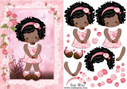 Cute Little Pink Flowers Ethnic Lady A5 Card Front and Decoupage