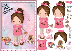 Its your Birthday! Cute Little Lady Shopping for Shoes A5 Card Front & Decoupage