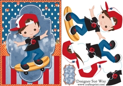 Skateboarding Boy Brown Hair A5 Card Front & Decoupage