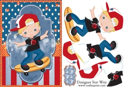 Skateboarding Boy Blonde Hair A5 Card Front & Decoupage