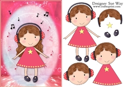 Cutey Pie Headphones A5 Card Front & Decoupage