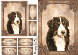Bernese Mountain Dog Card Front, Topper & Sentiment Tags