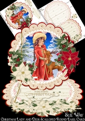 Christmas Lady and Deer Scalloped Round Easel Card Mini Kit