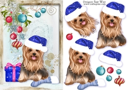 Yorkshire Terrier on Christmas Morning A5 Card Front & Decoupage