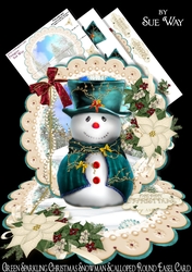 cup925826_38 - Green Sparkling Christmas Snowman Scalloped Round Easel Card