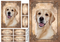 Golden Retriever Card Front, Topper & Sentiment Tags