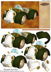 Green Car Decoupage