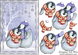 Penguin Love in a Snowy Scene A5 Topper & Decoupage