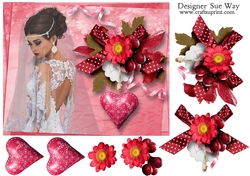 Beautiful Bride, Love Heart and Flowers Topper & Decoupage