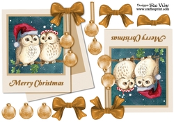 Merry Christmas Topper Owl Couple in the Snow