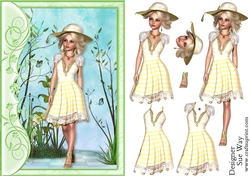 Spring Time Lady A5 Card Front and Decoupage