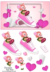 Love Heart Mouse in a Pink Trainer Topper and Decoupage