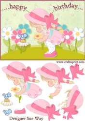 Happy Birthday Little Lady Picking Flowers Blonde Hair