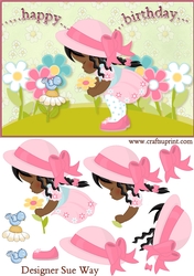 Happy Birthday Little Lady Picking Flowers Dark Skin