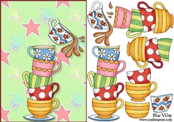 Crazy Cups A5 Card Front and Decoupage