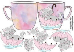 Splashing Fun Kitten on a Pink Cup Shaped Card