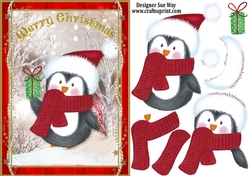 Penguin Christmas Snow A5 Card Front & Decoupage