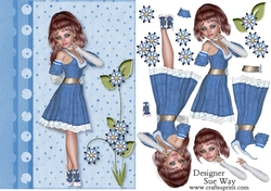 Pretty In Blue Fashion Lady Card Front & Decoupage