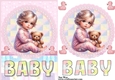 Baby Girl and her Teddy Bear Card Front and Topper