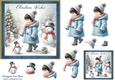 Christmas Wishes Boy in a Blue Coat 6x6 inch Card Front, Decoupage & Gift Tags