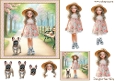 Girl Walking her French Bulldog in the Park 6 inch Card Front, Gift tag & Decoupage