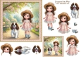 Girl Walking her Springer Spaniel in the Park 6 inch Card Front, Gift tag & Decoupage 2.jpg