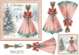 Christmas Wishes Girl in a Pretty Dress 6 inch Card Front, Gift Tag & Decoupage