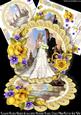 Lemon Roses Bride and Groom Scalloped Round Easel Card