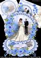 In Blue Bride and Groom Scalloped Round Easel Card
