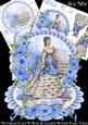 Victorian Lady in Blue Scalloped Round Easel Card