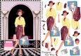 Shopping Girls! Frilled Shirt & Fedora Hat Card Front & Decoupage