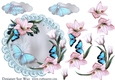 Delicate Flowers & Butterflys Scalloped Round  Card Topper & Decoupage