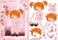 Cute Little Pink Flowers Red Haired Lady Card Front and Decoupage