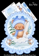Cute Little Skiing Bear Scalloped Round Easel Card