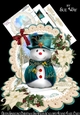 Green Sparkling Christmas Snowman Scalloped Round Easel Card