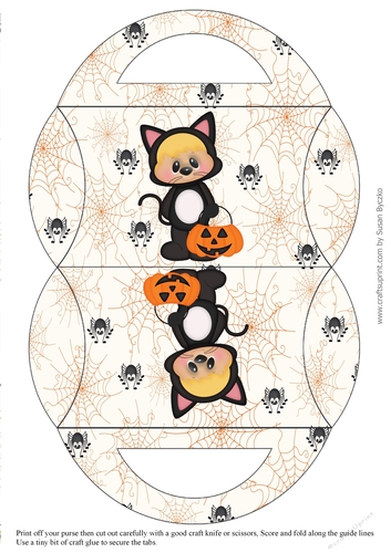 Halloween Kitten Candy Purse with Spider Background 