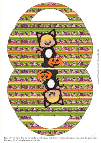Halloween Kitten Candy Purse with a Striped Halloween Background 
