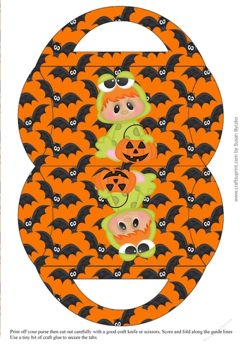 Halloween Frog Candy Purse with an Orange Bat Halloween Background 