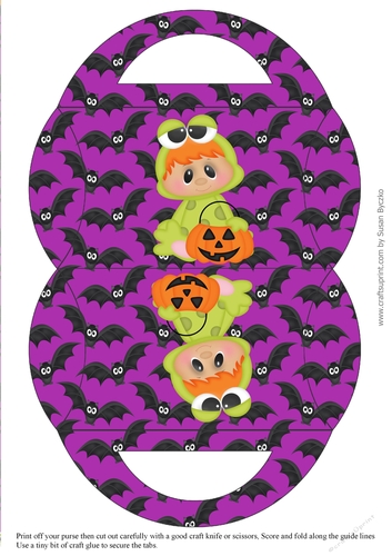 Halloween Frog Candy Purse with a Purple Bat Halloween Background 