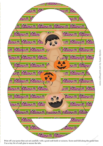Halloween Bear Candy Purse with a Striped Halloween Background 