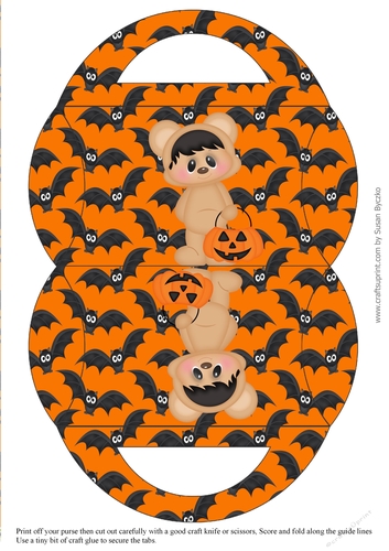 Halloween Bear Candy Purse with an Orange Bat Halloween Background 