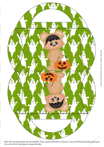Halloween Bear Candy Purse with a Green Ghost Halloween Background 