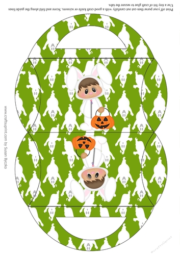 Halloween Bunny Candy Purse with a Green Ghost Halloween Background 